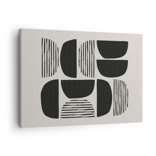 Tablou pe pânză Canvas - Geometrie cu semicercuri și linii negre pe fundal deschis - 70x50cm - Jumătăți necomplete - Decorațiune modernă pentru perete pentru living și dormitor ARTTOR