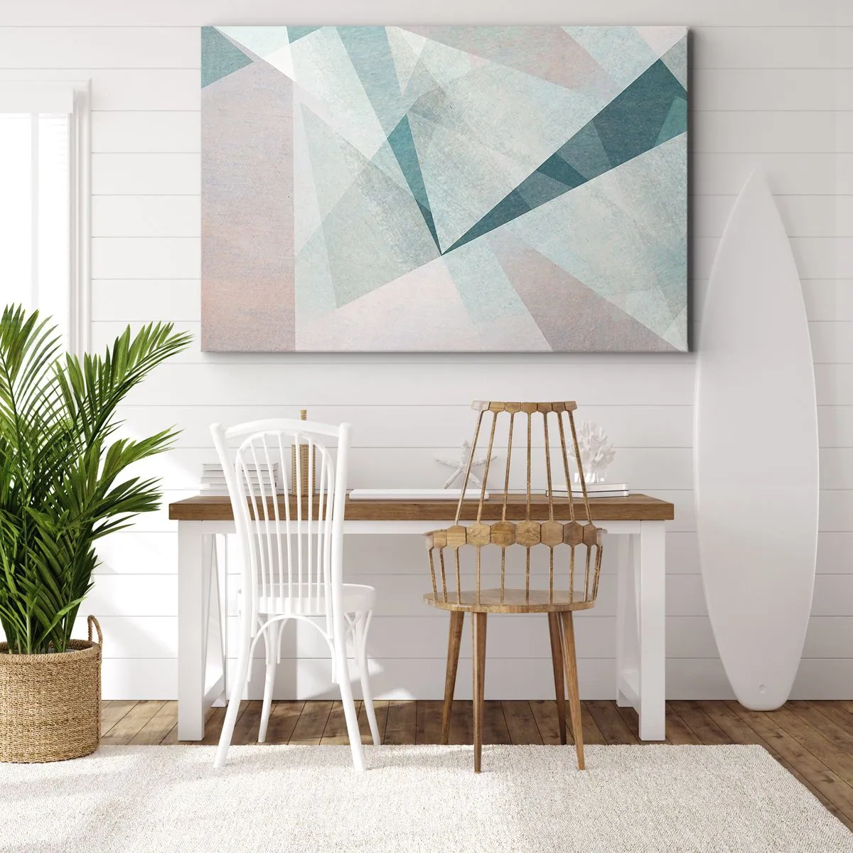 Tablou pe pânză Canvas - Forme geometrice în nuanțe pastelate de albastru și gri - 70x50cm - Calm și totuși dinamic - Decorațiune modernă pentru perete pentru living și dormitor ARTTOR