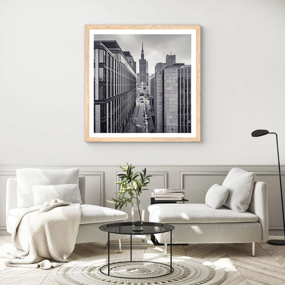 Poster în ramă de stejar deschis - Vale citadină din Varșovia - 40x40 cm
