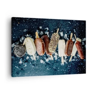 Tablou pe pânză Canvas - Înghețată colorată aranjată pe gheață cu un fundal întunecat - 70x50cm - Gustul unei veri fierbinți - Decorațiune modernă pentru perete pentru living și dormitor ARTTOR