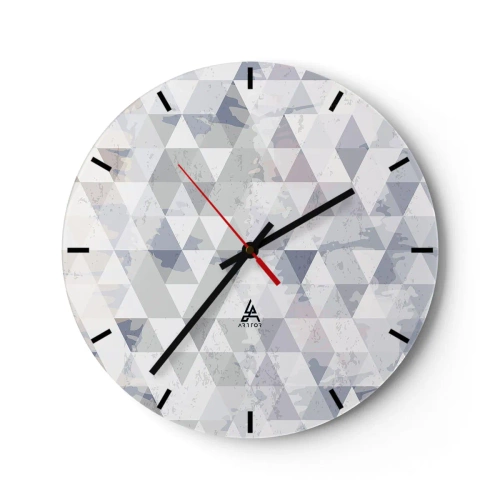 Ceas de perete - Ceas pe sticlă - Model geometric cu triunghiuri gri într-un stil modern - 30x30cm - În ritm de trei - Decorațiune modernă pentru perete pentru living, bucătărie și dormitor ARTTOR