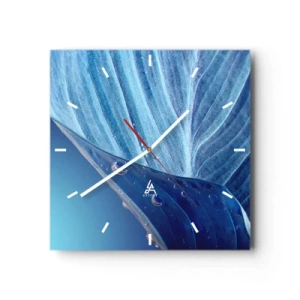 Ceas de perete - Ceas pe sticlă - Picături ascunse de albastru - 30x30 cm