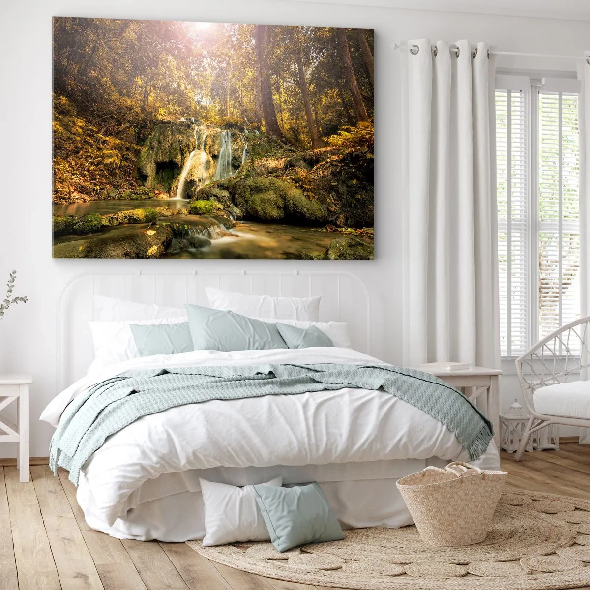 Tablou pe pânză - Cascada de pădure în verde - 100x70 cm