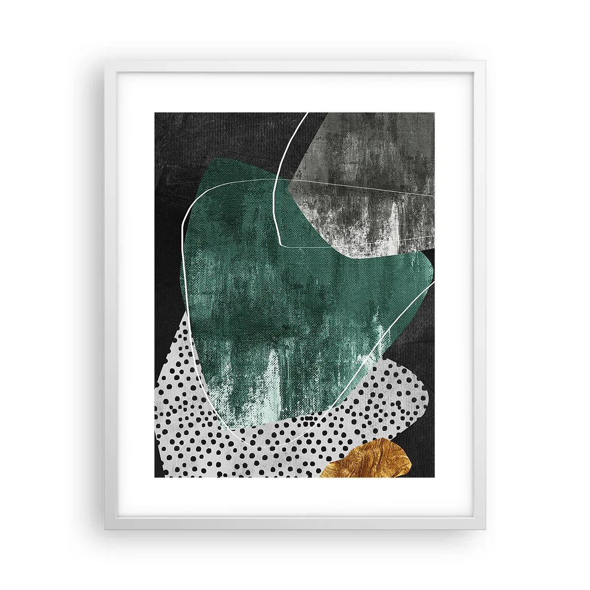 Poster în ramă albă - Abstracție colorată cu fulgi de aur - 40x50 cm