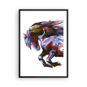 Poster în ramă neagră - Cal abstract colorat într-o poză dinamică - 50x70cm - În exaltare - Decorațiune modernă pentru perete pentru living și dormitor ARTTOR