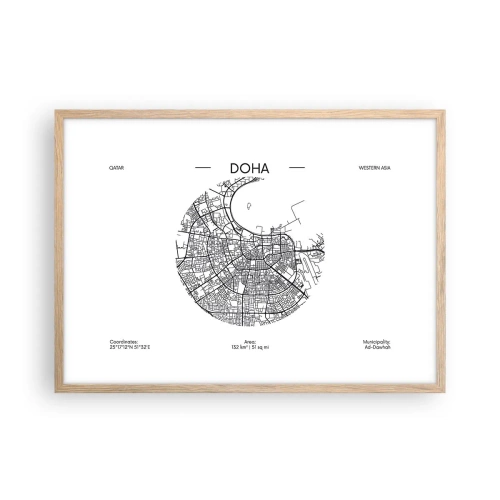 Poster în ramă de stejar deschis - Anatomia orașului Doha - 70x50 cm