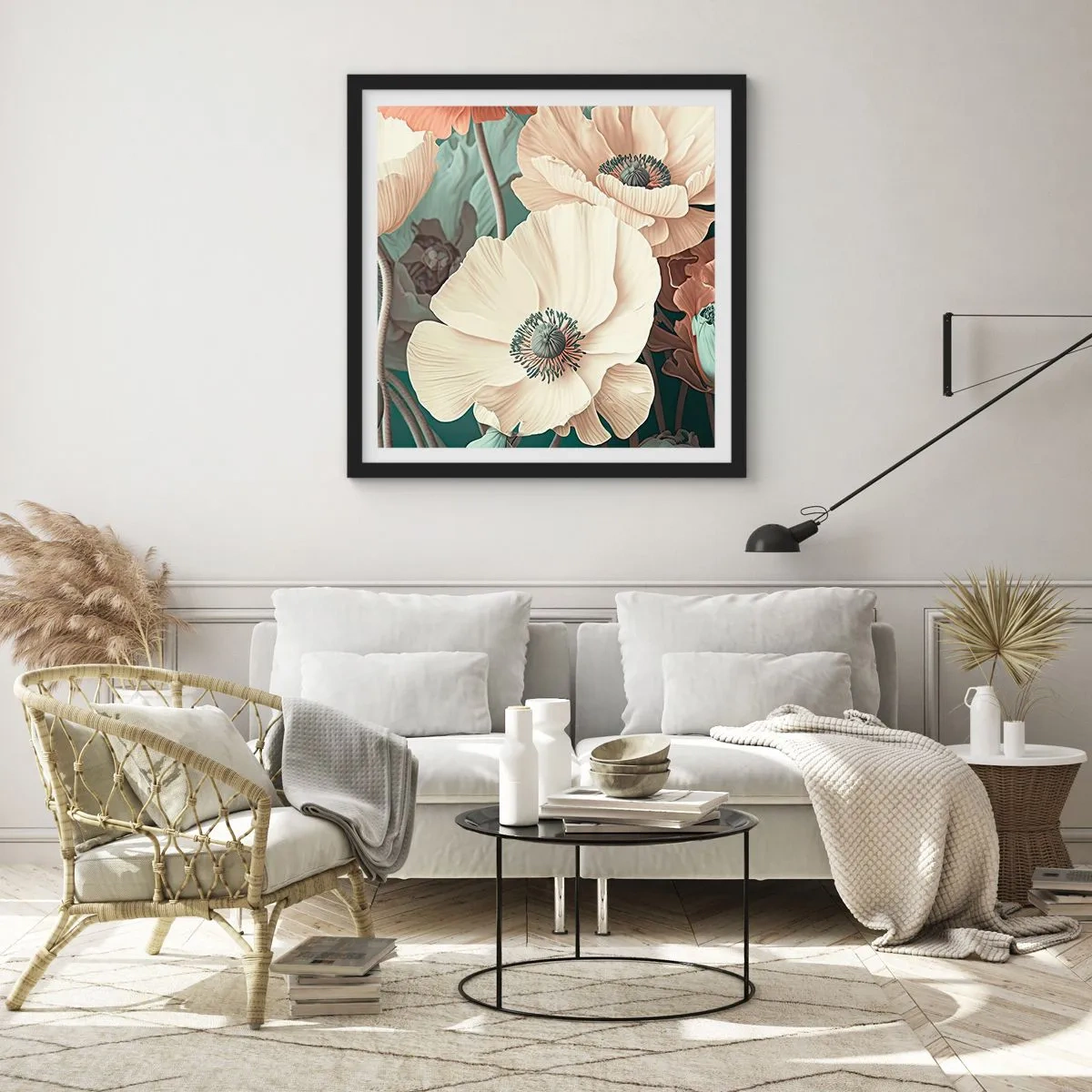 Poster în ramă neagră - Șoapta macilor - 60x60 cm