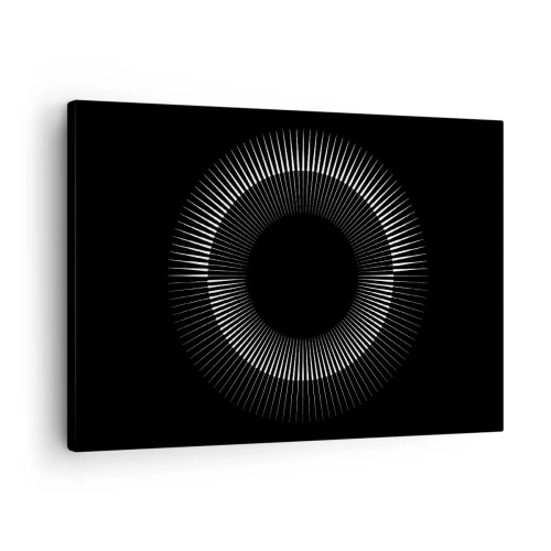 Tablou pe pânză Canvas - Cerc grafic cu raze în alb și negru - 70x50cm - Soarele Negru - Decorațiune modernă pentru perete pentru living și dormitor ARTTOR