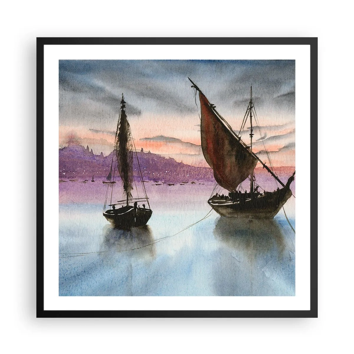 Poster în ramă neagră - O seară în port - 60x60 cm