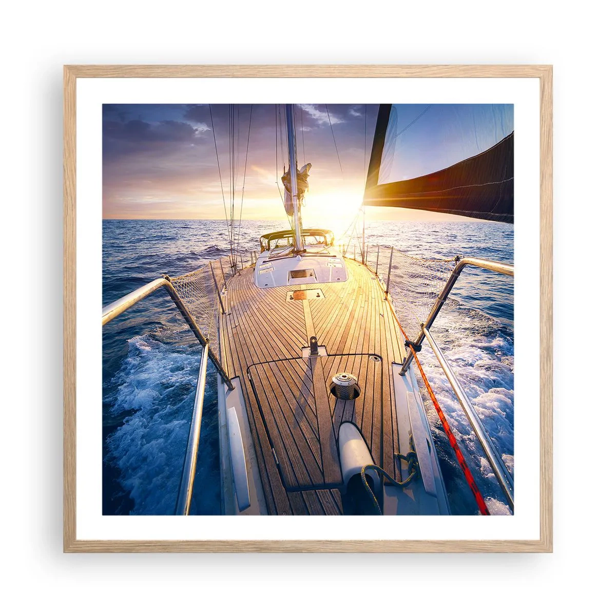 Poster în ramă de stejar deschis - Alergând pe valuri - 60x60 cm