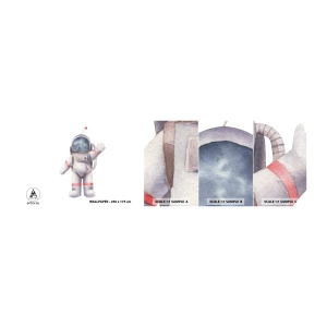 Mostră de Tapet Standard Eco - Pe curând! - Astronaut, Pentru copii, Minimalism - 100x30 cm