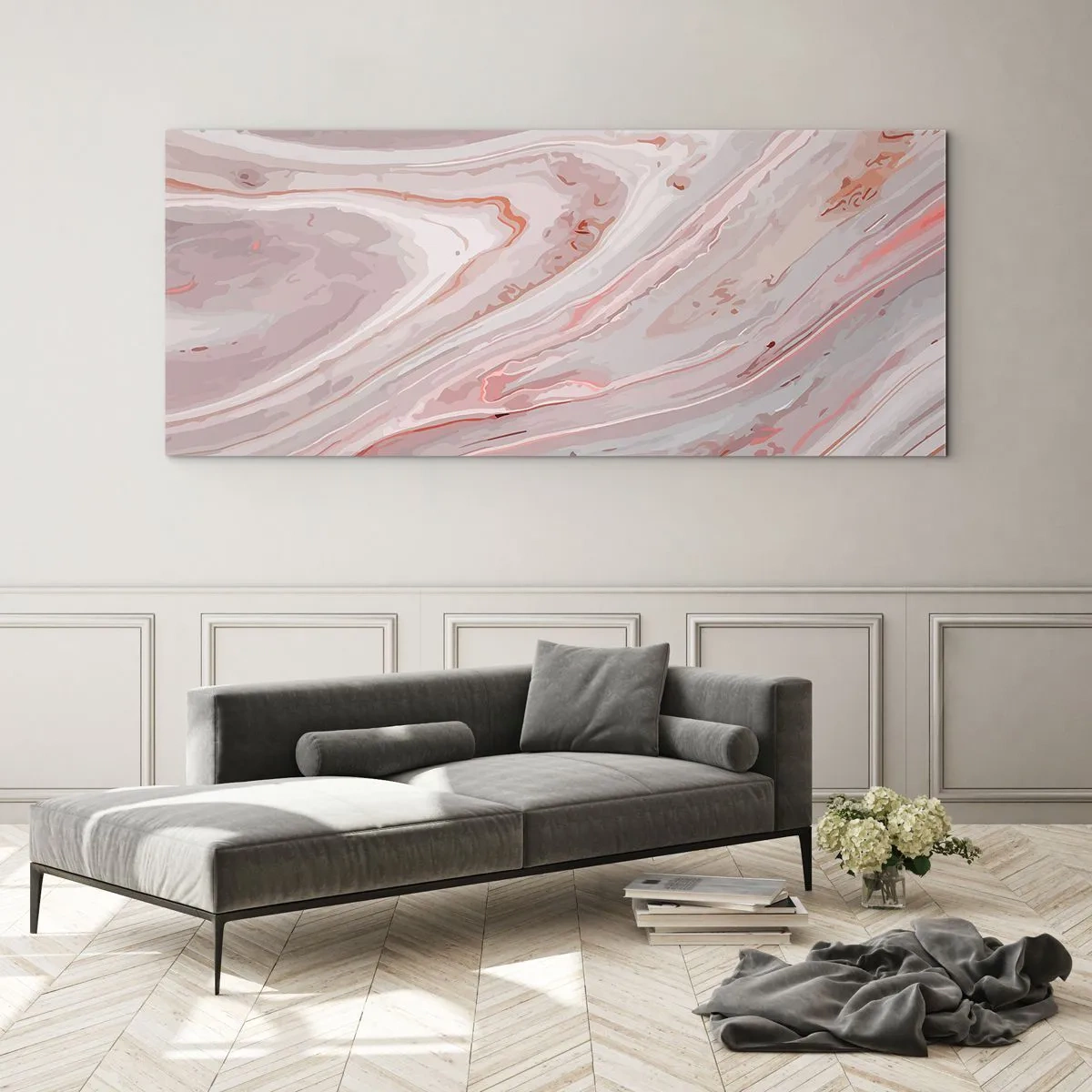 Tablou pe sticlă - Roz lichid - 100x40 cm