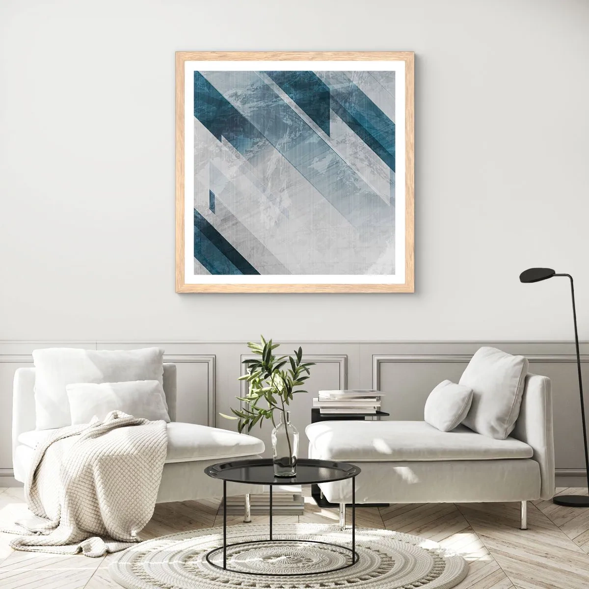 Poster în ramă de stejar deschis - Compoziția spațială - mișcarea griului - 60x60 cm