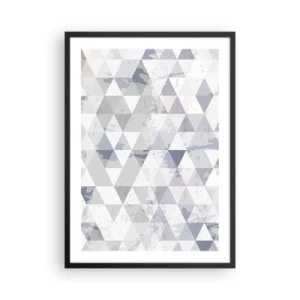 Poster în ramă neagră - Model geometric de triunghiuri în nuanțe de gri - 50x70cm - În ritm de trei - Decorațiune modernă pentru perete pentru living și dormitor ARTTOR