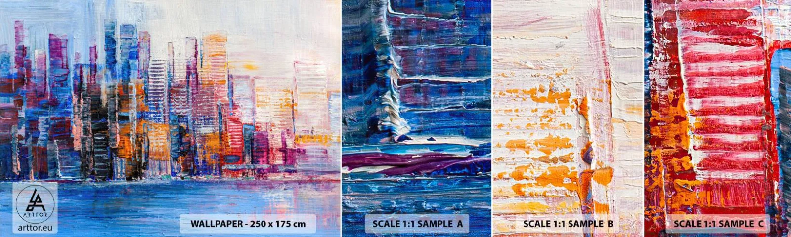 Mostră de Tapet Standard Eco - O metropolă veselă - Oraș, Arhitectură, Zgârie-nori - 100x30 cm