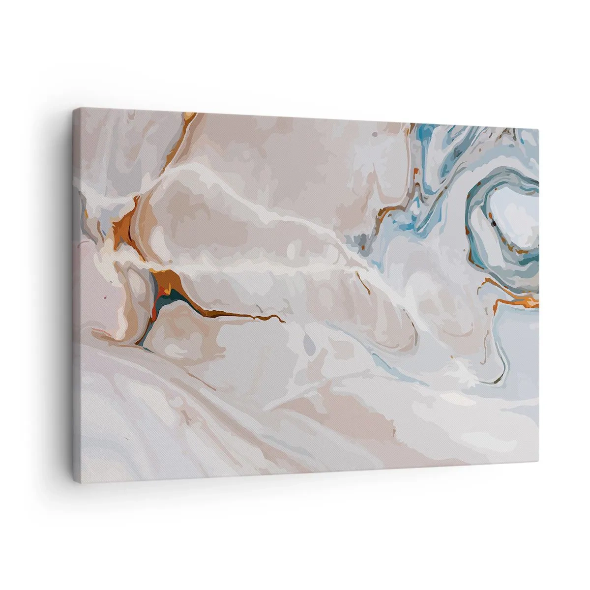 Tablou pe pânză Canvas - Model abstract în nuanțe de alb și albastru - 70x50cm - Meandre albastre sub alb - Decorațiune modernă pentru perete pentru living și dormitor ARTTOR