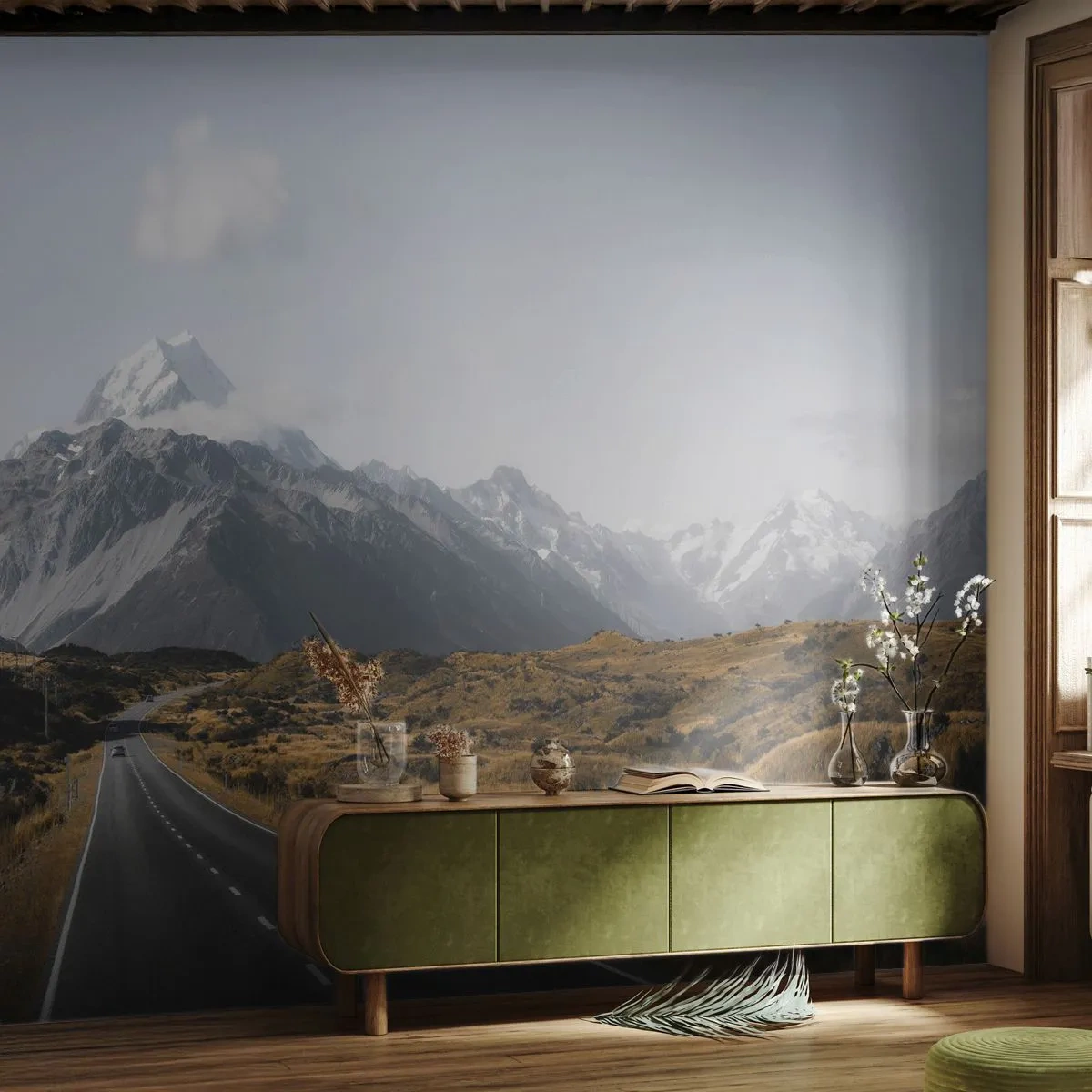 Tapet Premium Sand - Drumul spre inima munților - Peisaj, Drum de munte, Alpi - 100x70 cm