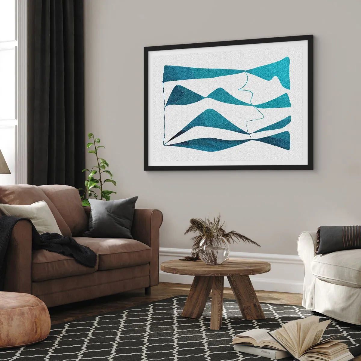 Poster în ramă neagră - Abstracție: relație turcoaz - 91x61 cm