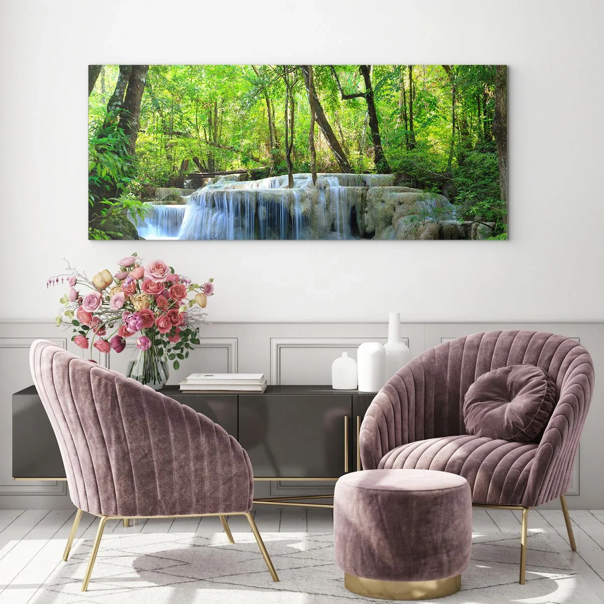 Tablou pe sticlă - Scufundat în turcoaz și verde - 90x30 cm