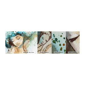 Mostră tapet Premium Sand - Lady în albastru - Abstracția, Femeie, Chipul de femeie - 100x30 cm