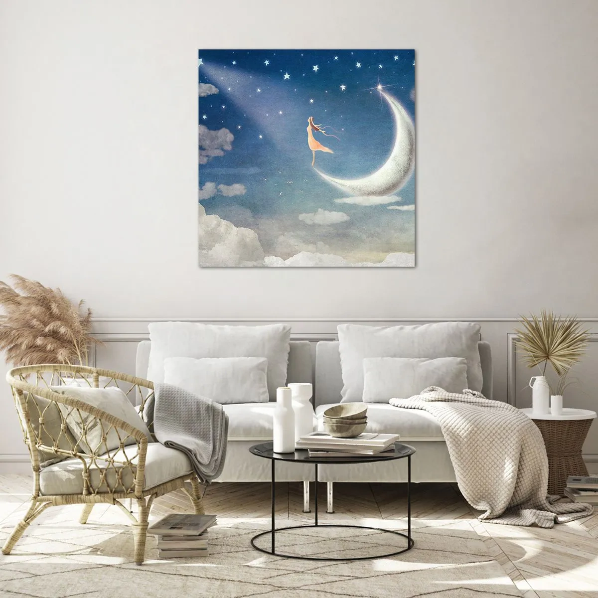 Tablou pe sticlă - Provocatoare în albastru - 70x70 cm