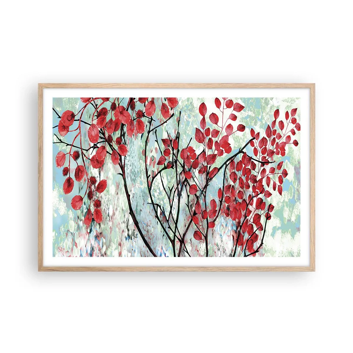 Poster în ramă de stejar deschis - Arbore în stacojiu - 91x61 cm