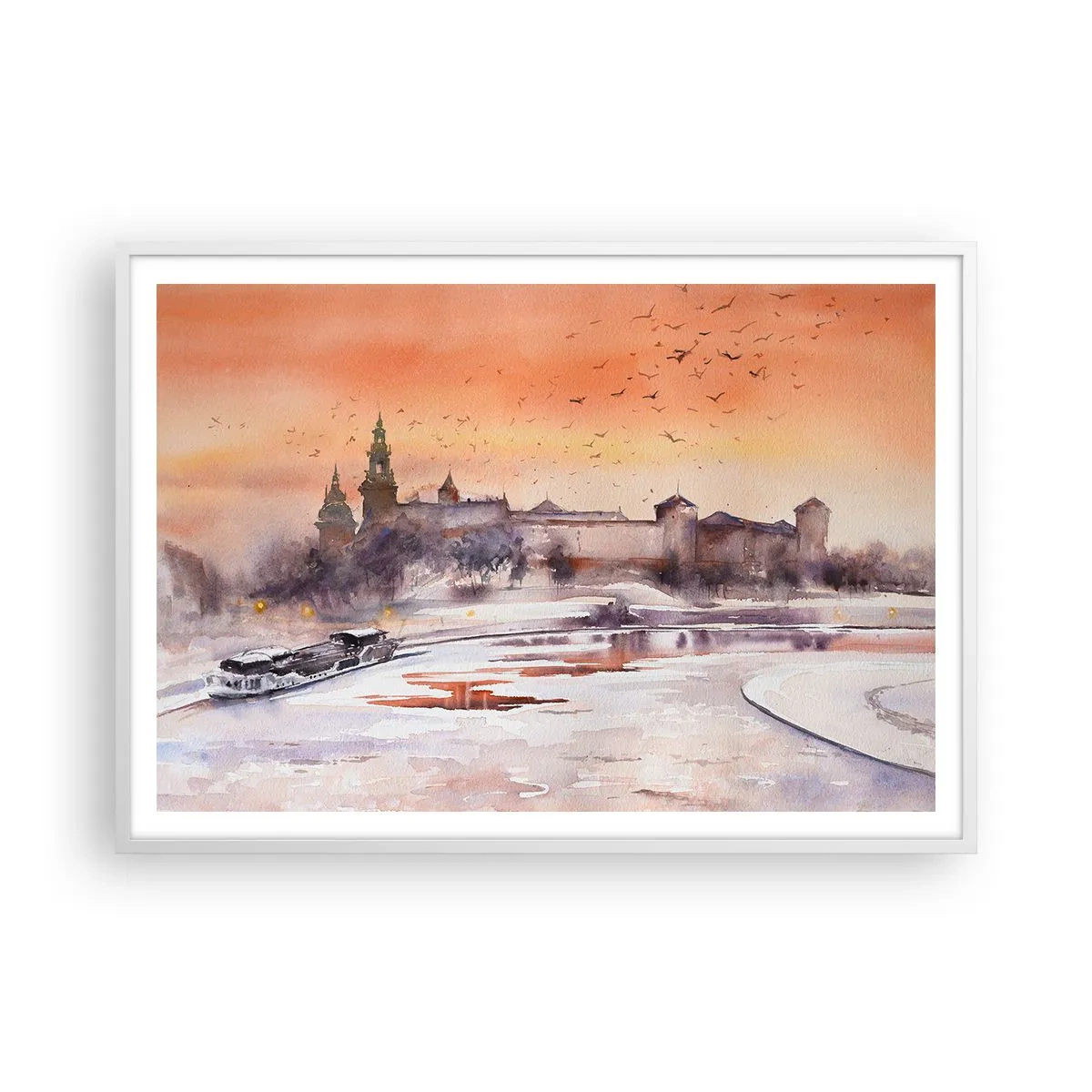 Poster în ramă albă - Apus de soare regal - 100x70 cm