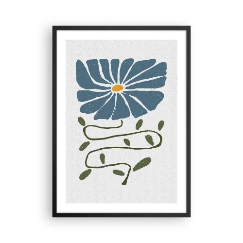 Poster în ramă neagră - O floare albastră cu o tulpină șerpuitoare pe un fundal deschis - 50x70cm - De la creangă la floare - Decorațiune modernă pentru perete pentru living și dormitor ARTTOR