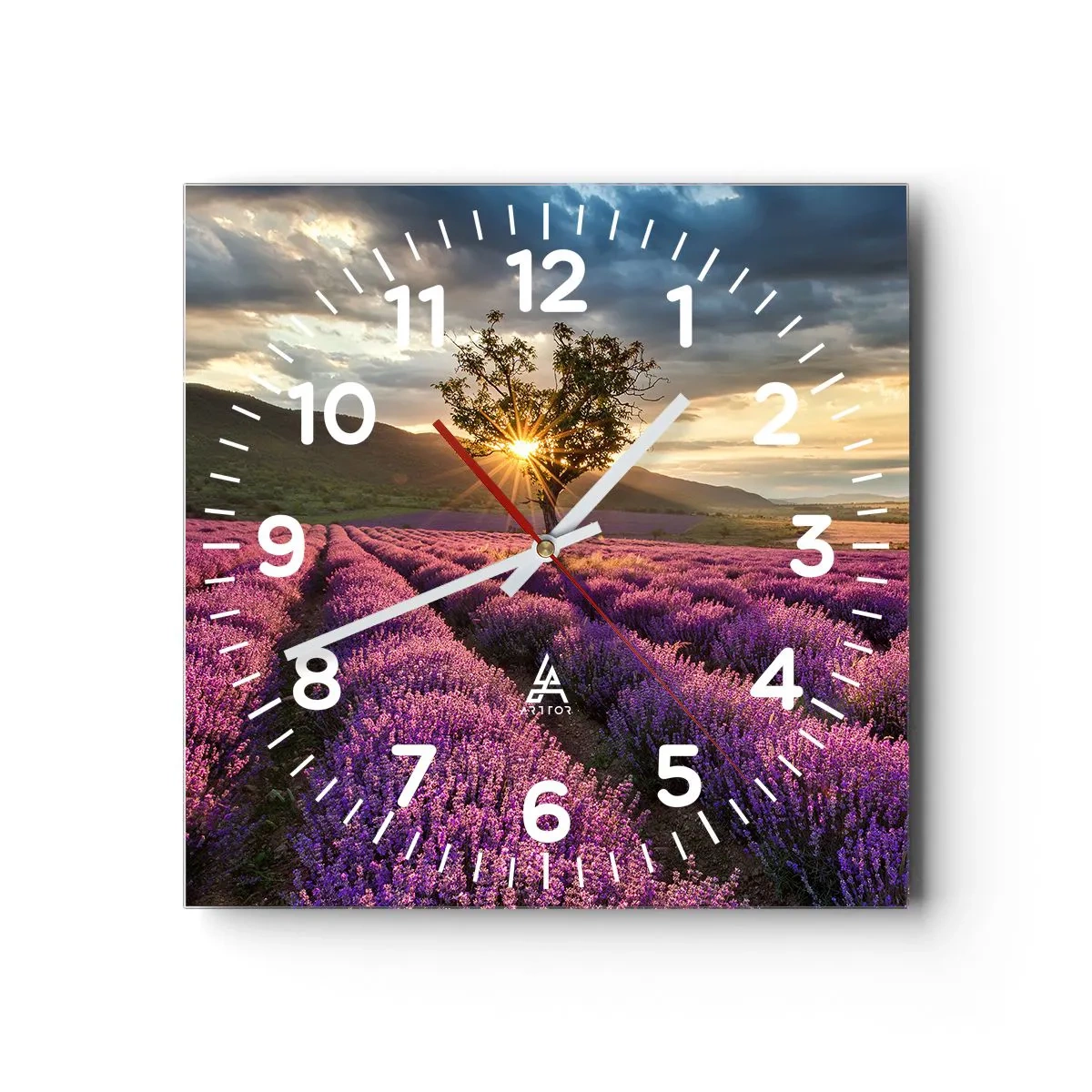 Ceas de perete - Ceas pe sticlă - Aroma în liliac - 40x40 cm