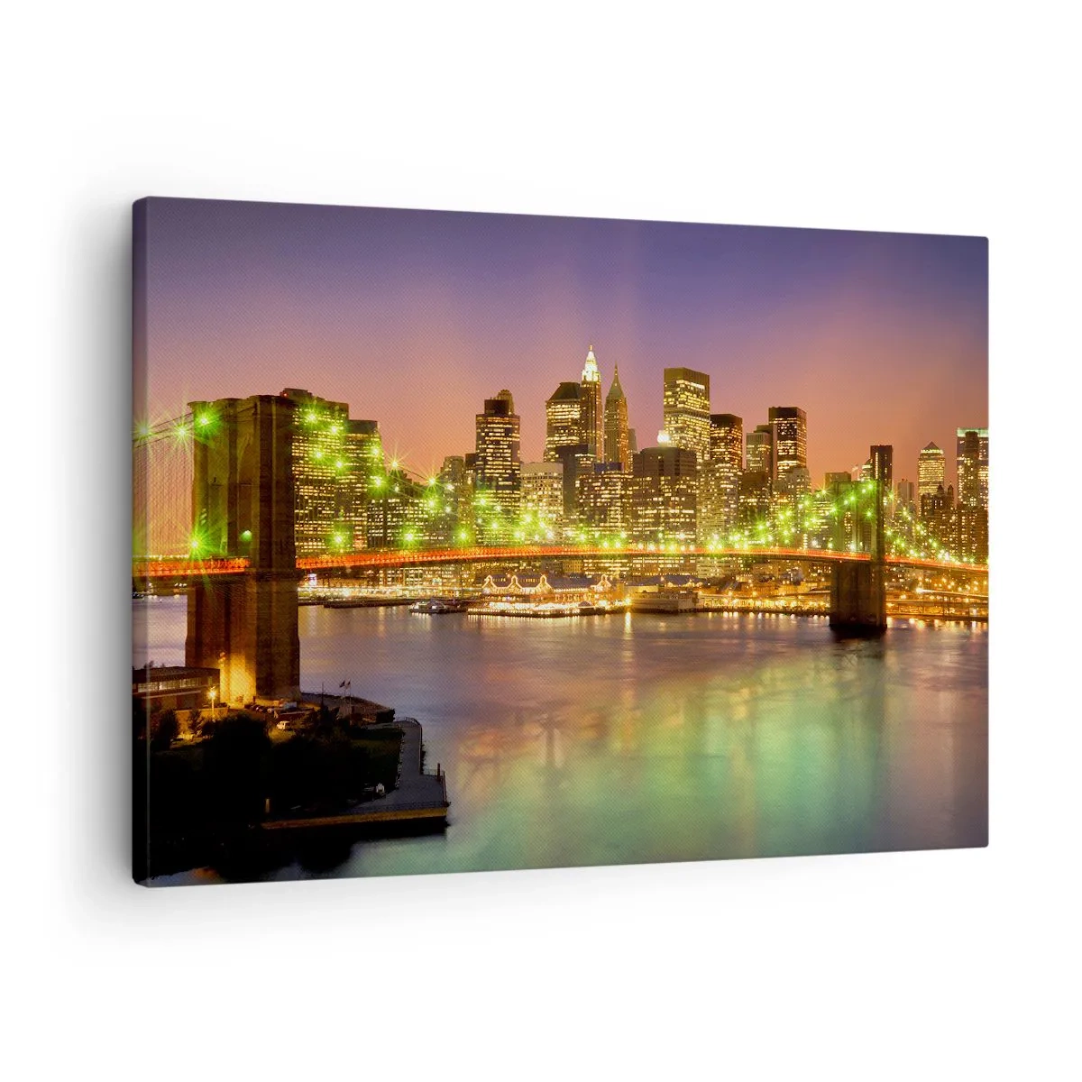 Tablou pe pânză Canvas - Pod iluminat într-un oraș modern noaptea - 70x50cm - Lumina nu se stinge niciodată aici - Decorațiune modernă pentru perete pentru living și dormitor ARTTOR