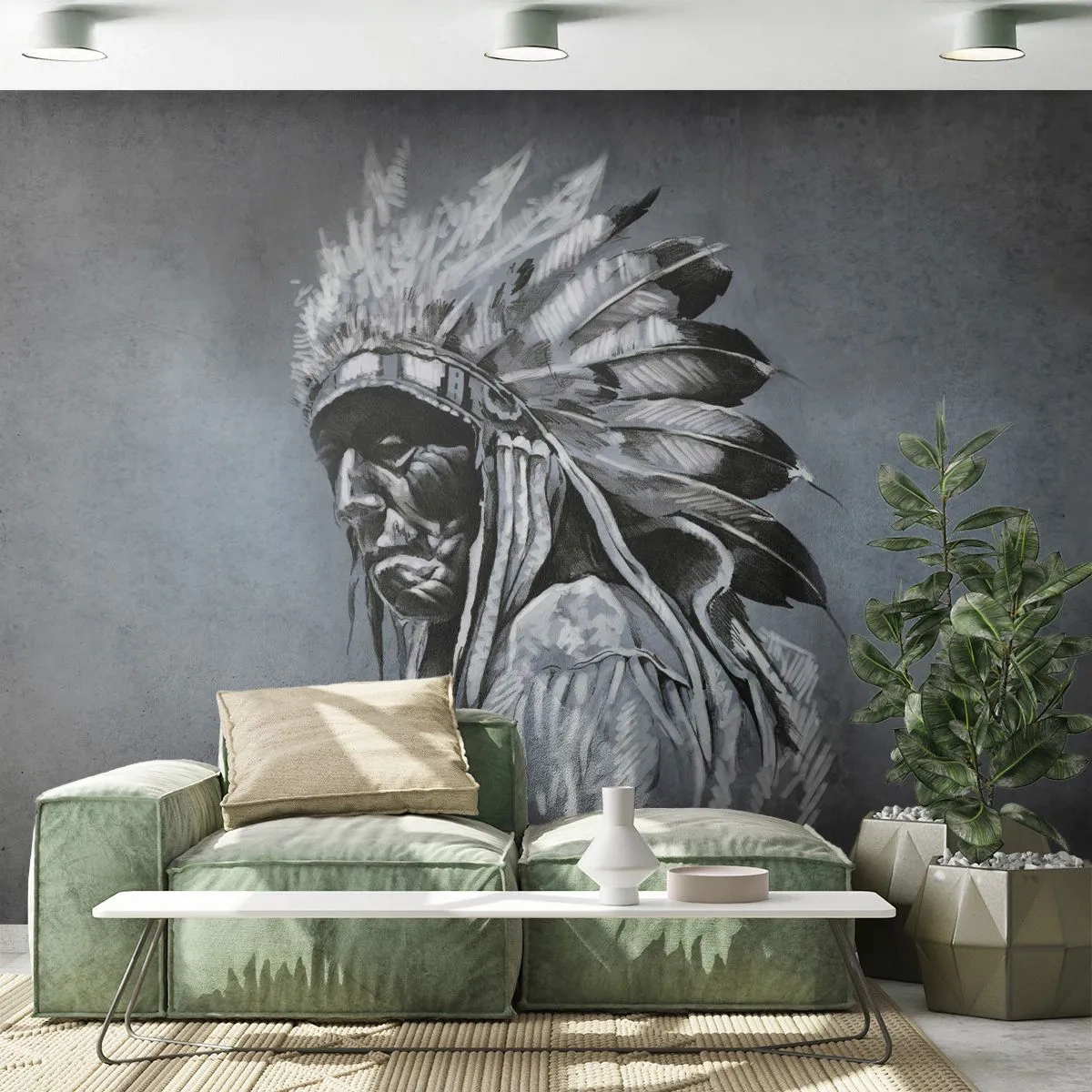 Tapet Standard Eco - Înapoi la rădăcini - indian, Plume, Om - 350x256 cm