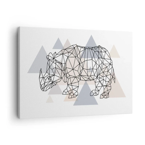 Tablou pe pânză Canvas - Rinocer geometric pe un fundal de triunghiuri delicate - 70x50cm - Structura forței - Decorațiune modernă pentru perete pentru living și dormitor ARTTOR