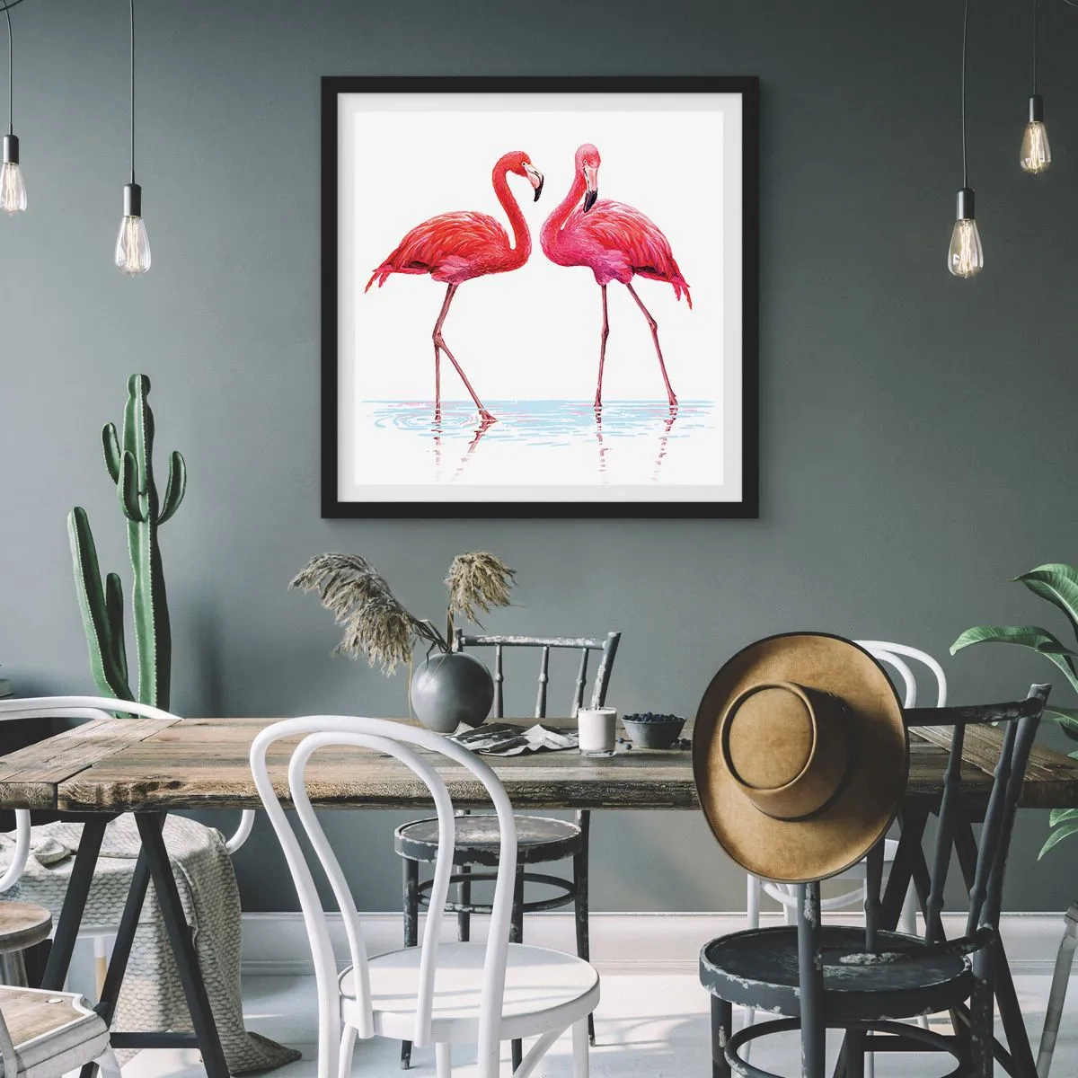 Poster în ramă neagră - Pink randez-vous - 60x60 cm