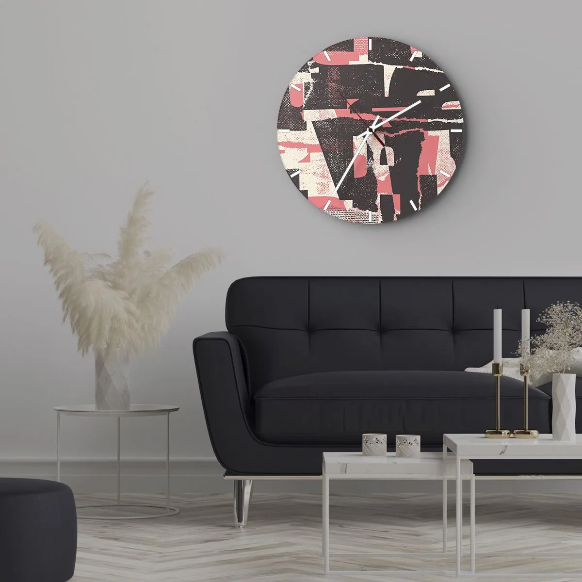 Ceas de perete - Ceas pe sticlă - Abstracție geometrică în roz, crem și maro - 30x30cm - Toată această agitație - Decorațiune modernă pentru perete pentru living, bucătărie și dormitor ARTTOR