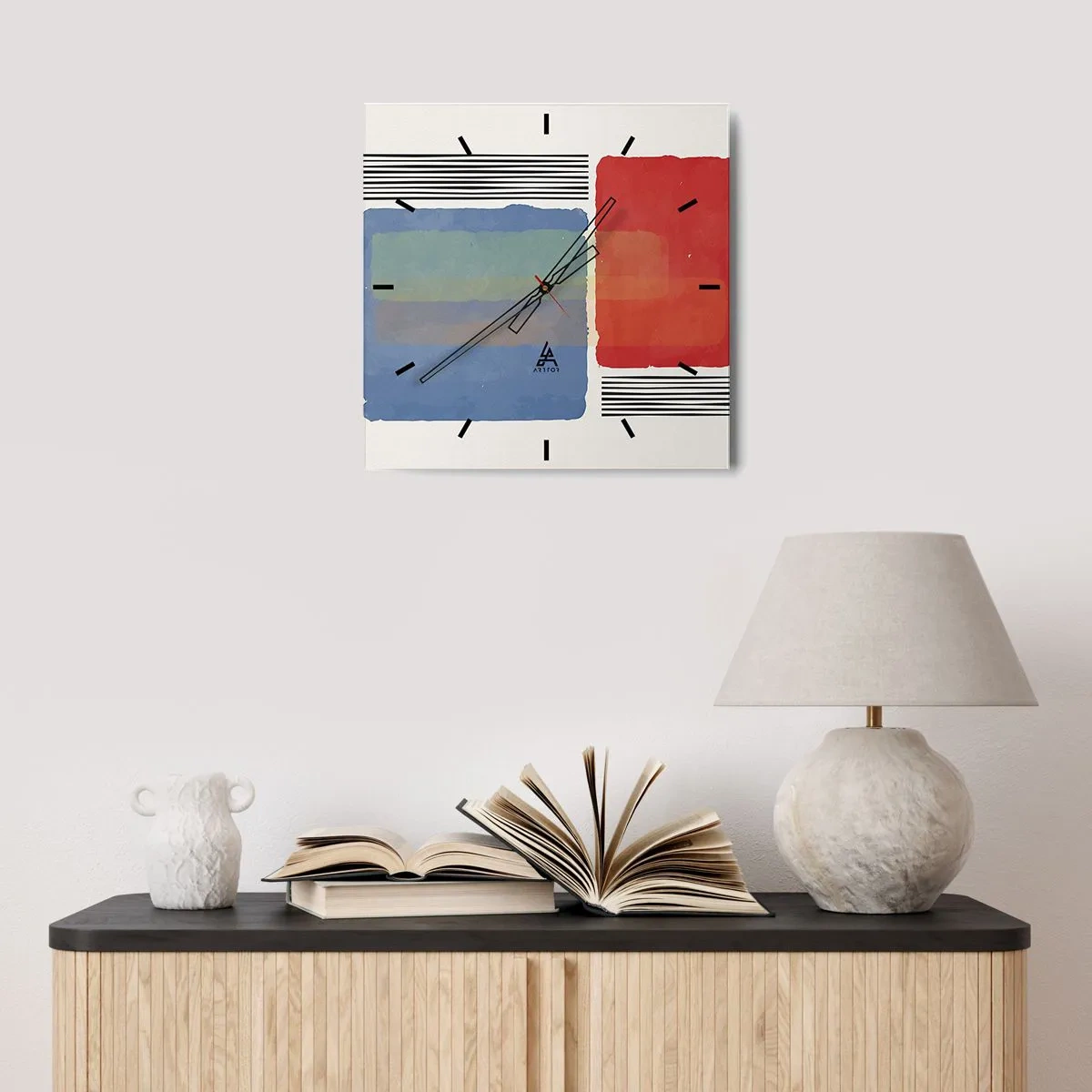 Ceas de perete - Ceas pe sticlă - Spiritul și litera geometriei - 30x30 cm