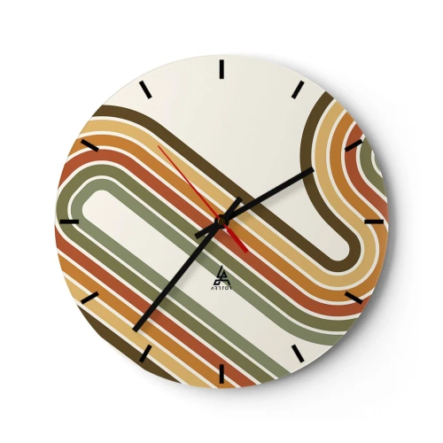 Ceas de perete - Ceas pe sticlă - Linii geometrice în culori retro pe un fundal deschis - 30x30cm - Cu zigzag până la destinație - Decorațiune modernă pentru perete pentru living, bucătărie și dormitor ARTTOR