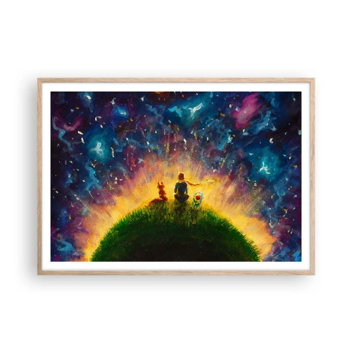 Poster în ramă de stejar deschis - Dragoste și prietenie - întreaga lume - 100x70 cm