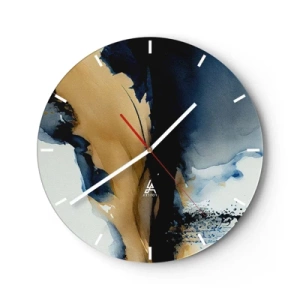 Ceas de perete - Ceas pe sticlă - Acuarelă abstractă cu contrast de albastru marin și bej - 30x30cm - În spatele cortinei - Decorațiune modernă pentru perete pentru living, bucătărie și dormitor ARTTOR