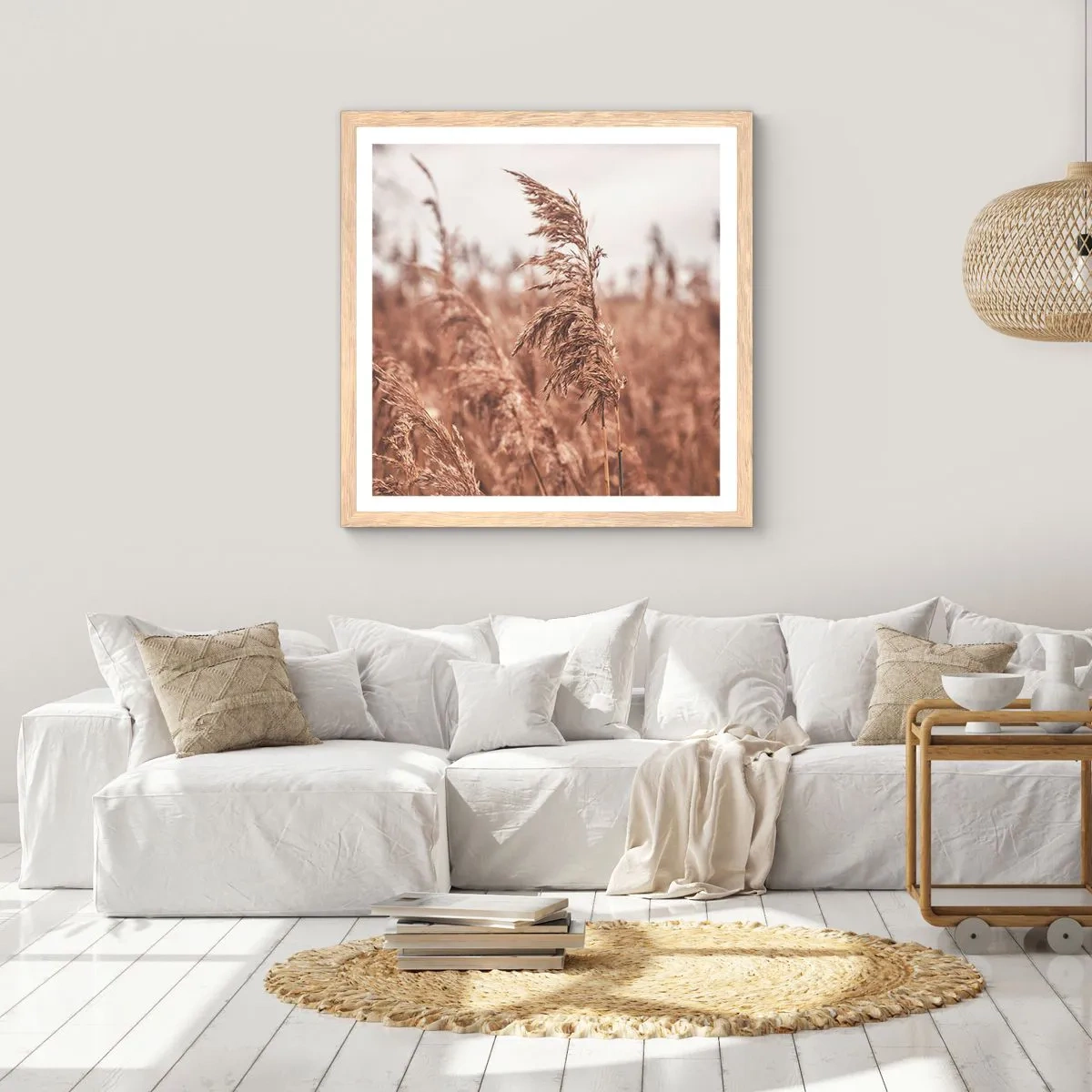 Poster în ramă de stejar deschis - Toamna pe câmpuri - 50x50 cm