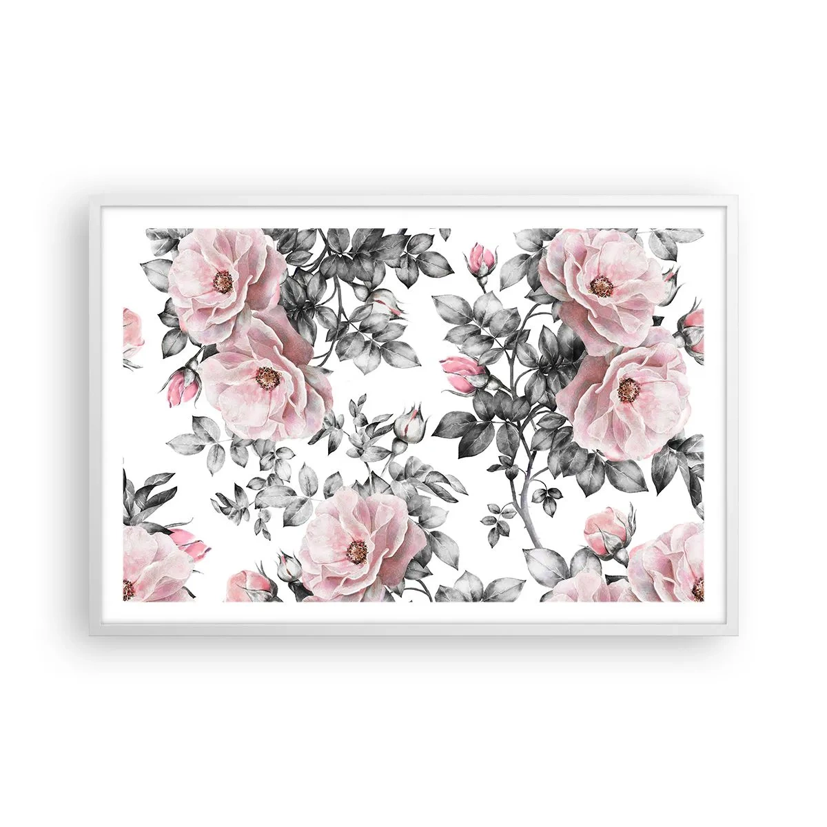 Poster în ramă albă - Pierde-te în florile de trandafir - 91x61 cm