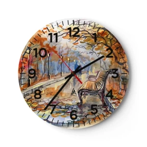 Ceas de perete - Ceas pe sticlă - Pășim împreună în toamnă - 40x40 cm