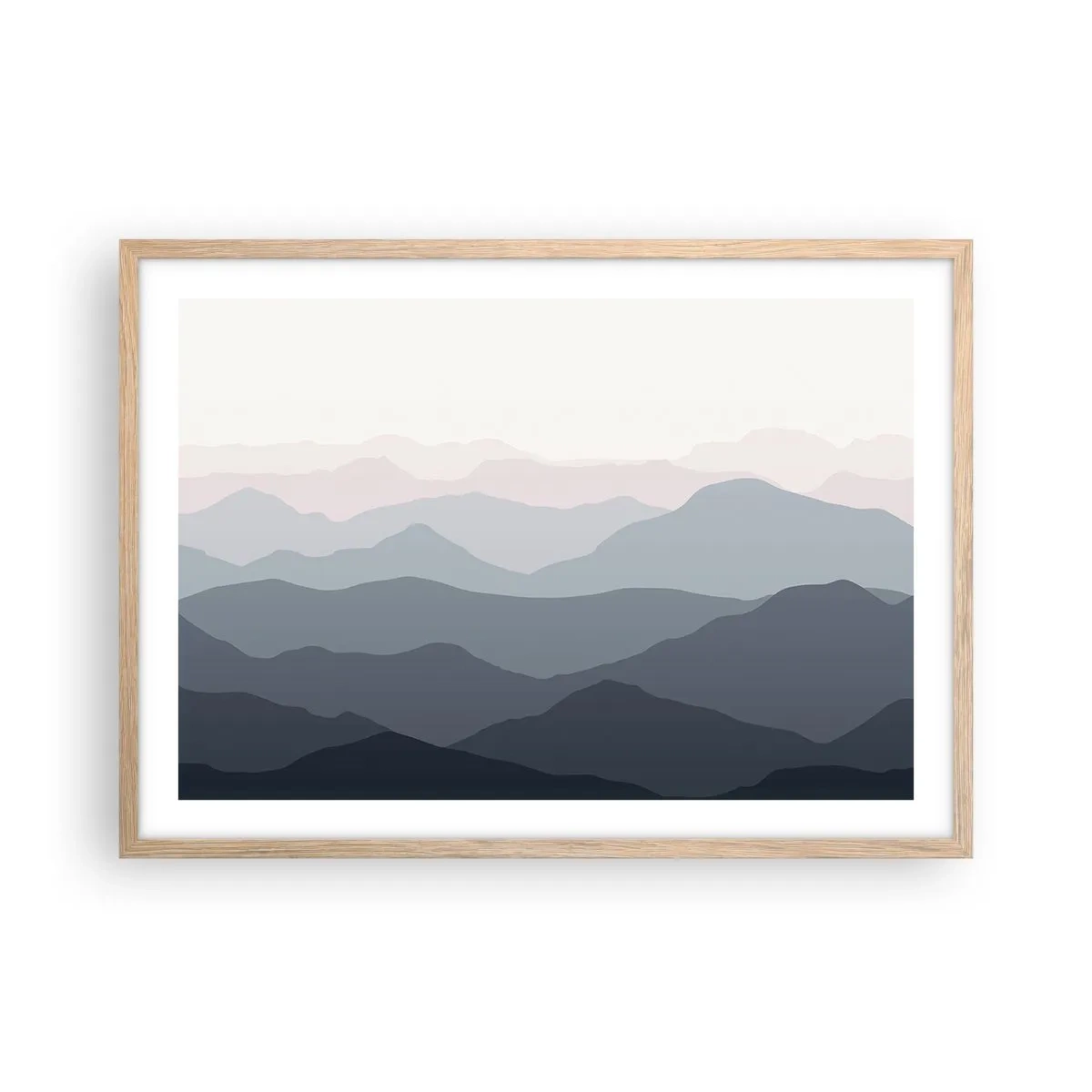 Poster în ramă de stejar deschis - Valuri de munți - 70x50 cm