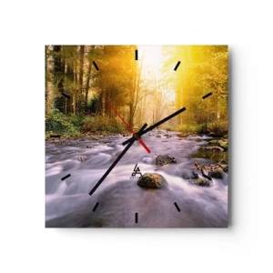 Ceas de perete - Ceas pe sticlă - Malachit în rame de argint și aur - 40x40 cm