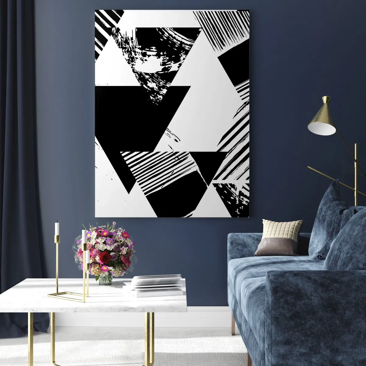 Tablou pe sticlă - Ploaie de triunghiuri - 50x70 cm