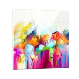 Tablou pe sticlă - Curcubeul înflorit - 70x70 cm
