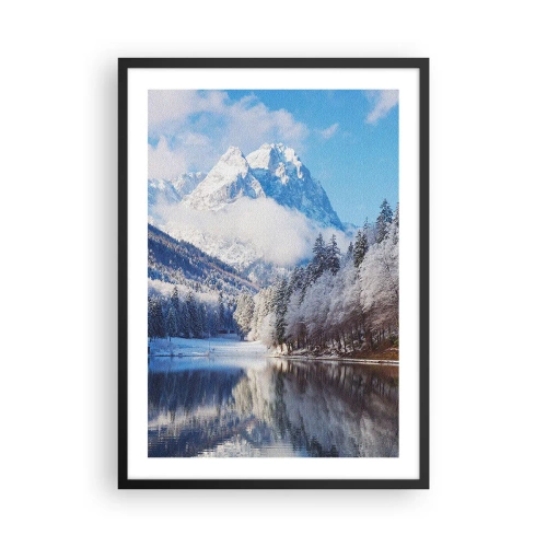 Poster în ramă neagră - Munți acoperiți de zăpadă reflectați într-un lac iarna - 50x70cm - Veghe de zăpadă - Decorațiune modernă pentru perete pentru living și dormitor ARTTOR
