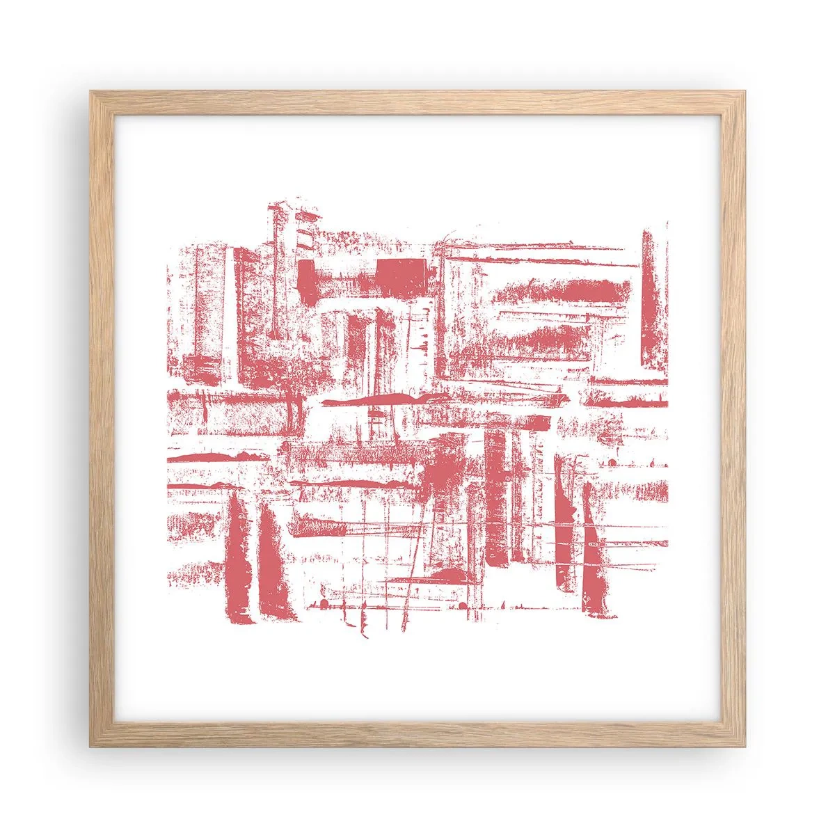 Poster în ramă de stejar deschis - Orașul roșu - 40x40 cm