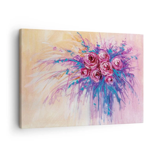 Tablou pe pânză Canvas - Un buchet de trandafiri în culori pastelate - 70x50cm - Fântână de trandafiri - Decorațiune modernă pentru perete pentru living și dormitor ARTTOR