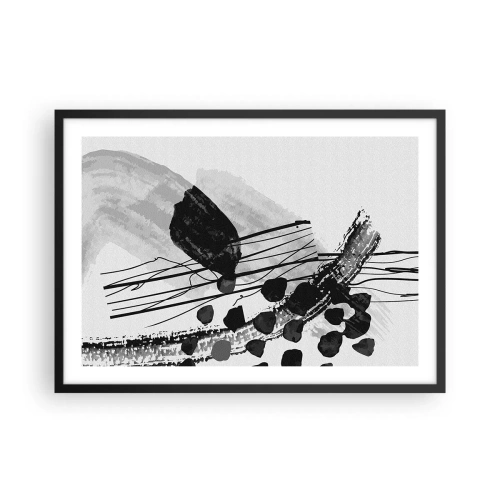 Poster în ramă neagră - Abstracție organică în negru și alb - 70x50 cm
