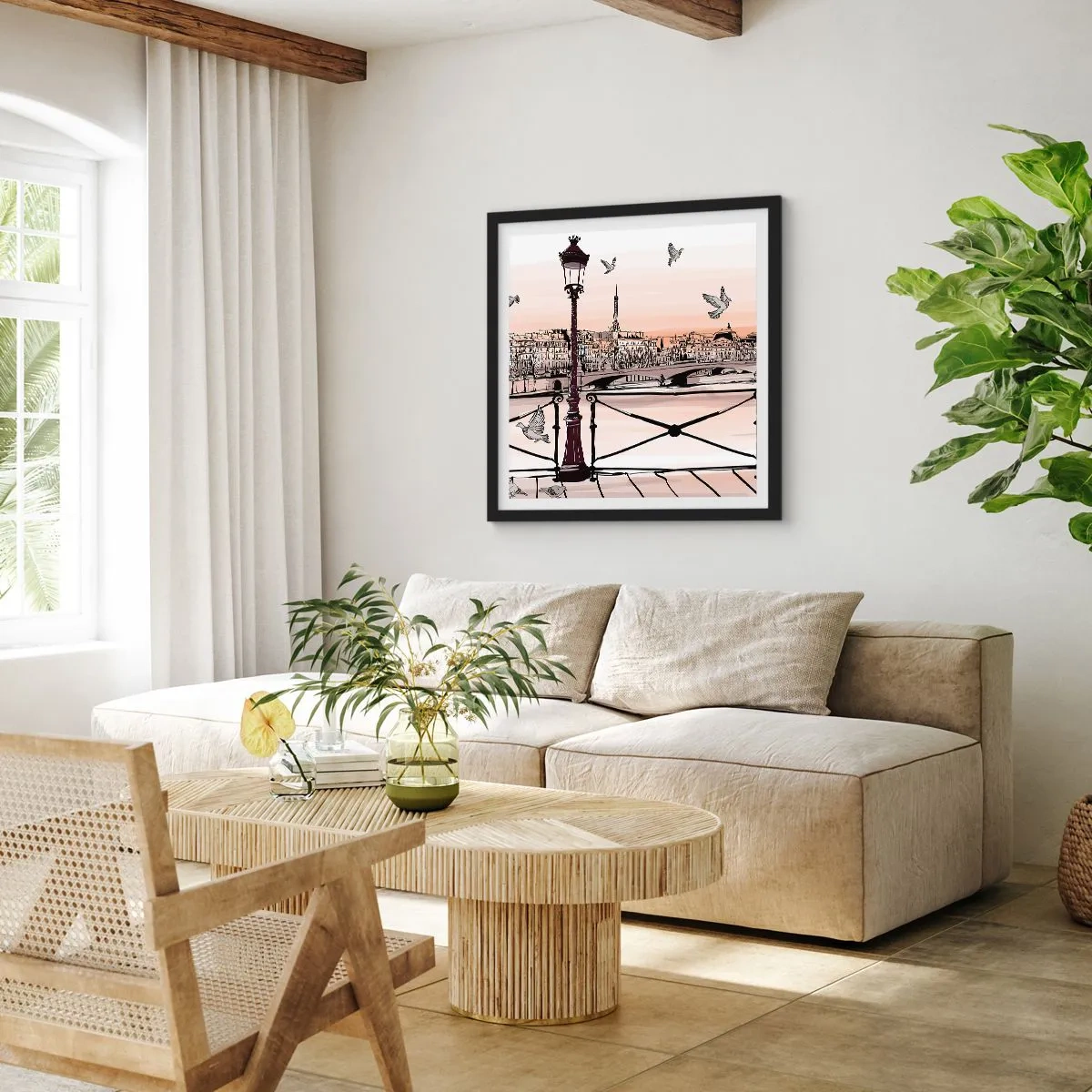 Poster în ramă neagră - Deasupra acoperișurilor Parisului - 30x30 cm